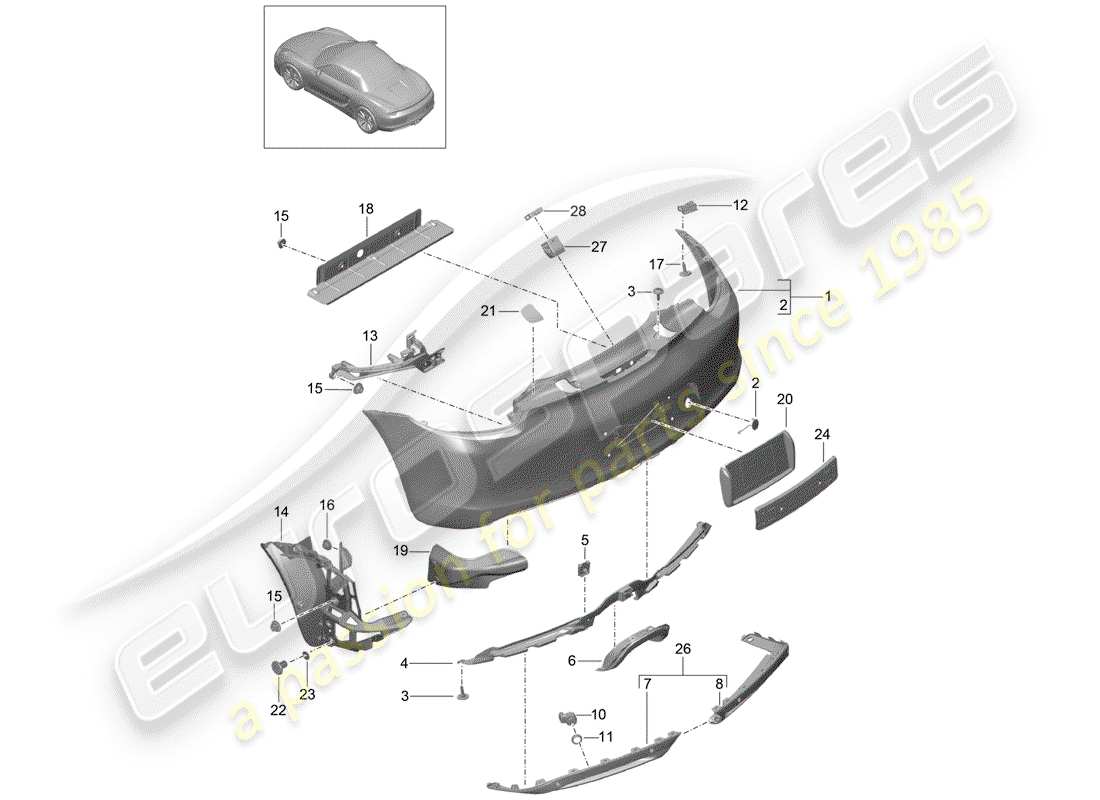 porsche 2015 (981 boxster) parachoque diagrama de piezas