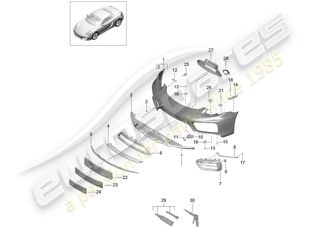 porsche 2015 (981 boxster) parachoque diagrama de piezas