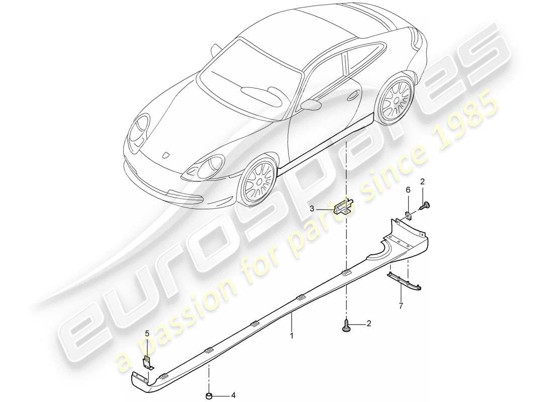 porsche 2005 (996) cubierta de embellecedor - embellecedor de miembro lateral - piezas únicas diagrama de piezas