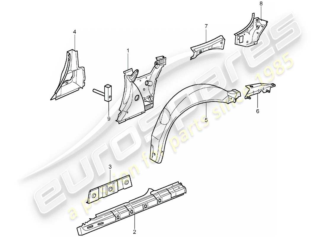 porsche 2005 (996) diagrama de piezas del panel lateral