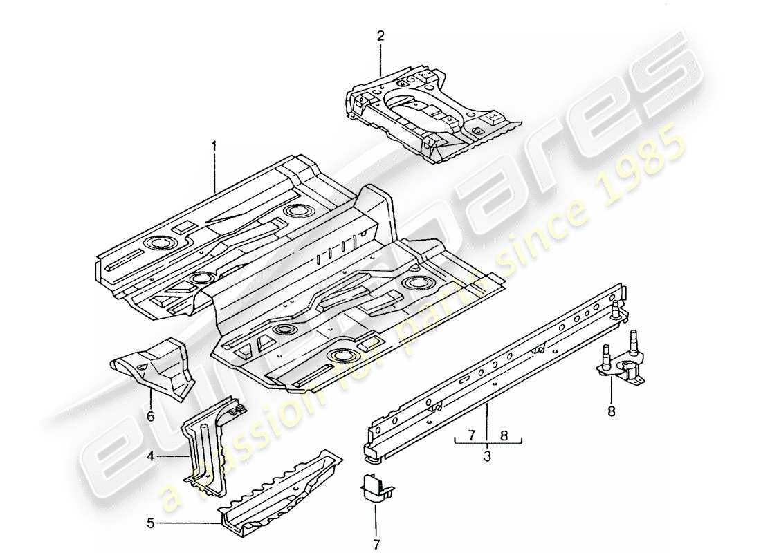 porsche 2002 (996 gt3) diagrama de piezas del piso