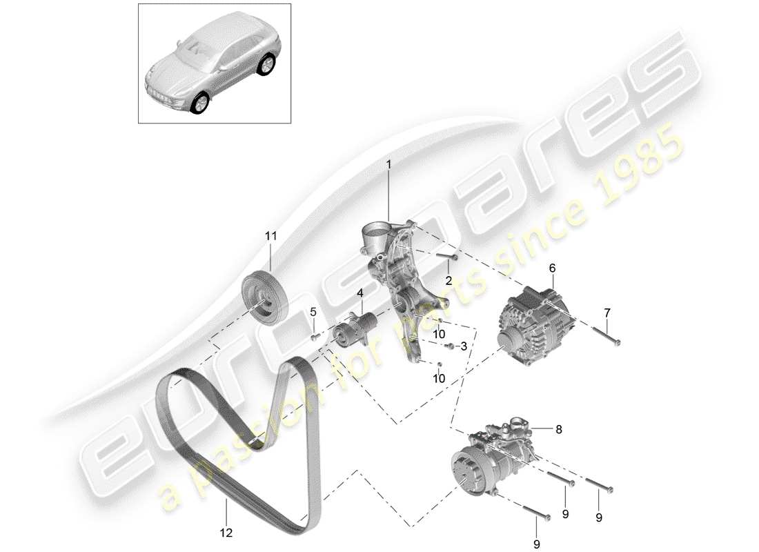 porsche 2016 (macan) diagrama de piezas del amortiguador tensionador de correa