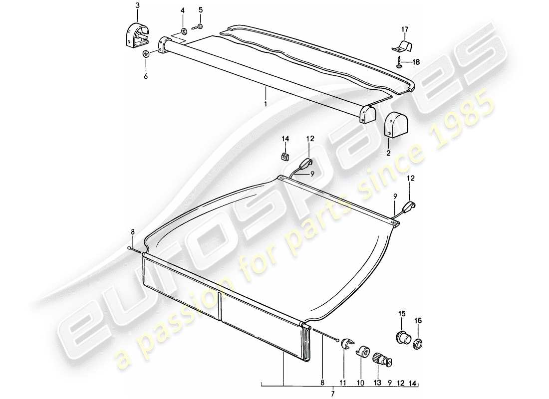 porsche 1986 (944) cubierta del maletero diagrama de piezas