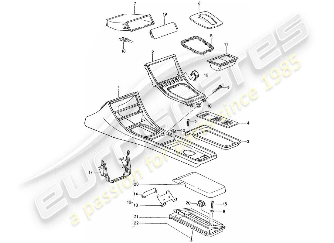 porsche 1986 (944) soporte de cassette - consola central diagrama de piezas