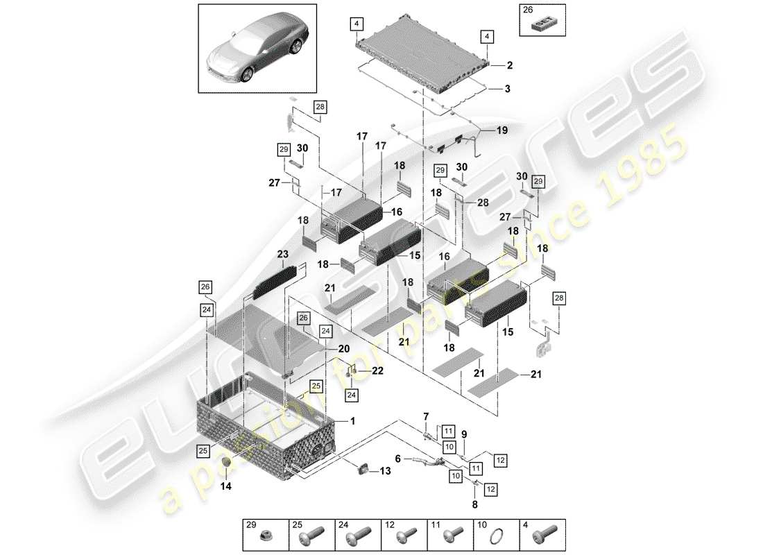 porsche 2017 (panamera 971-1) diagrama de piezas de la batería de alto voltaje