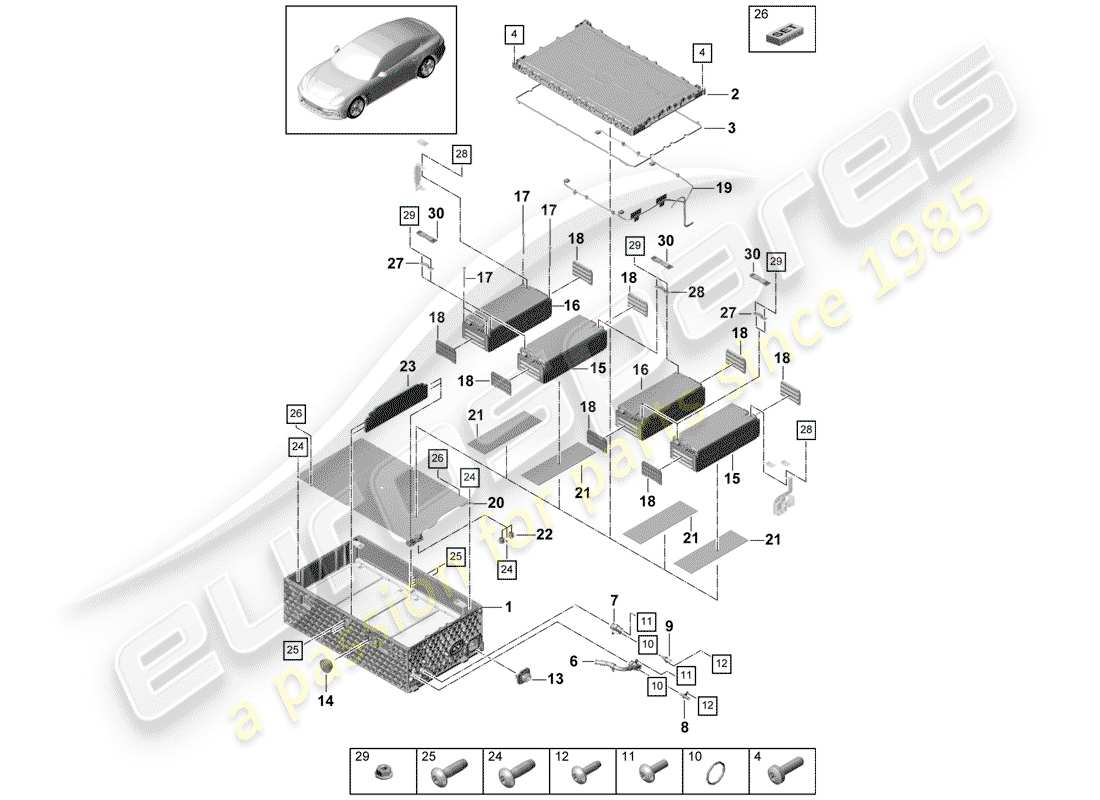 porsche panamera 971 (2017) batería de alto voltaje diagrama de piezas