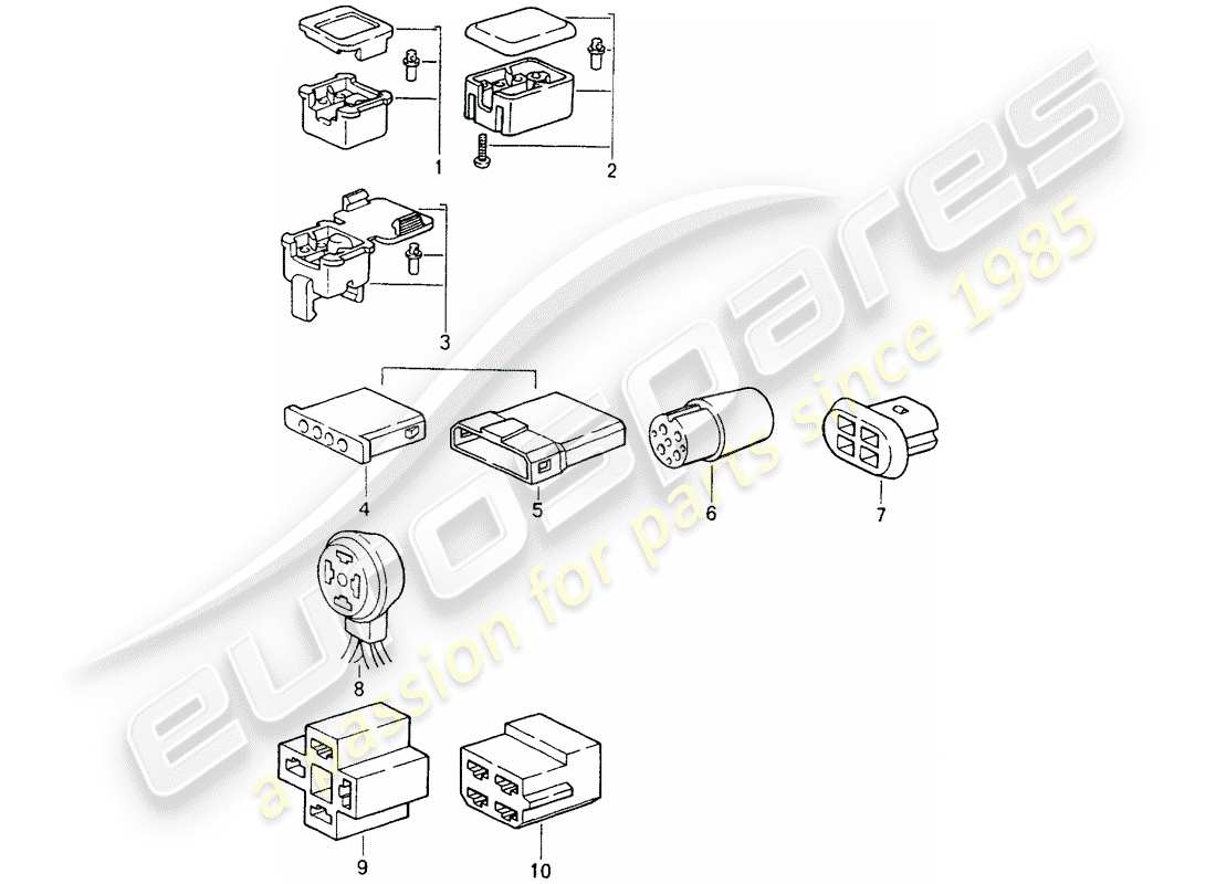 porsche 1990 (964) carcasa del conector - 4-pole diagrama de piezas