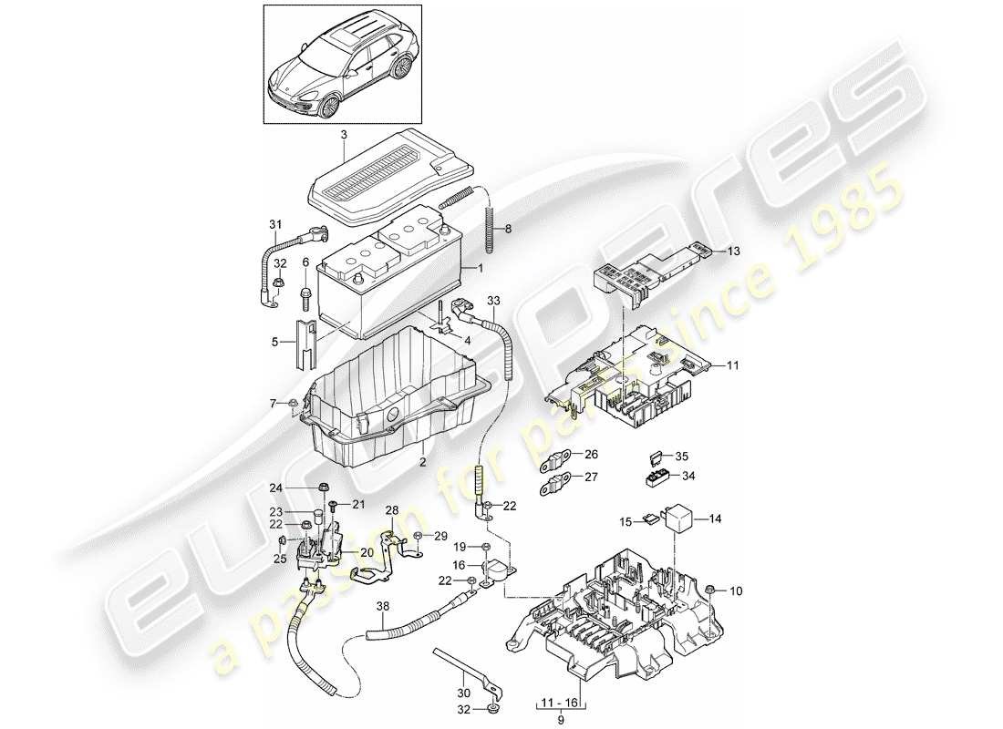 porsche 2012 (cayenne e2 92a) batería diagrama de piezas