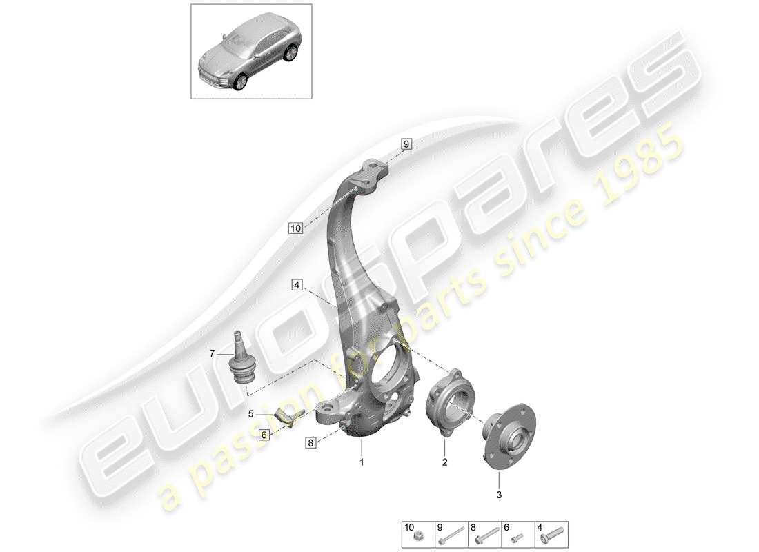 porsche 2019 (macan) cojinete de pivote diagrama de piezas