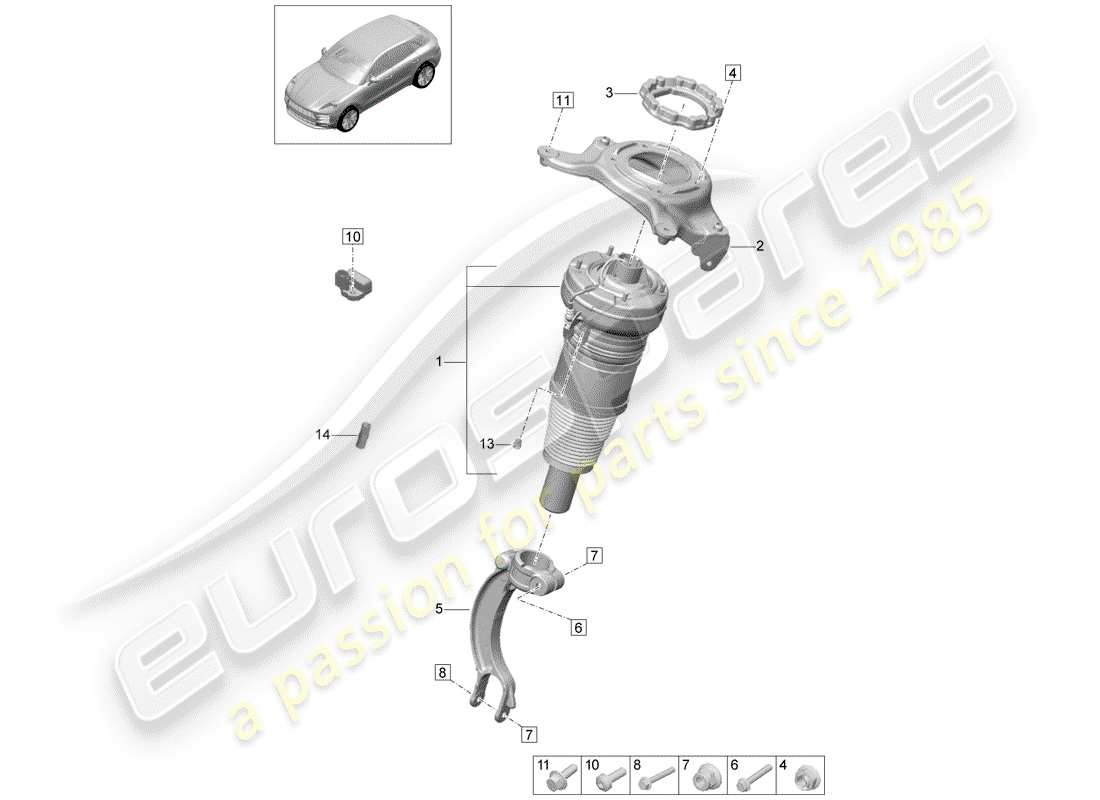 porsche 2019 (macan) diagrama de piezas de suspensión de aire