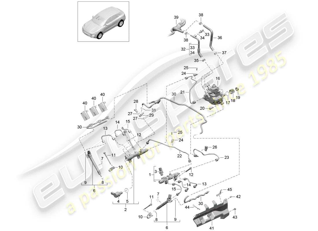 porsche macan (2014) tubo de recogida de combustible diagrama de piezas