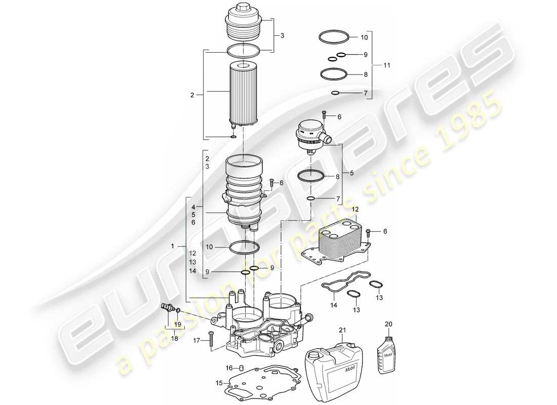 porsche 2008 (cayenne e1 9pa) diagrama de piezas del filtro de aceite