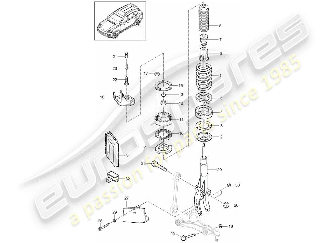 porsche 2017 (cayenne e2 92a) diagrama de piezas de suspensión