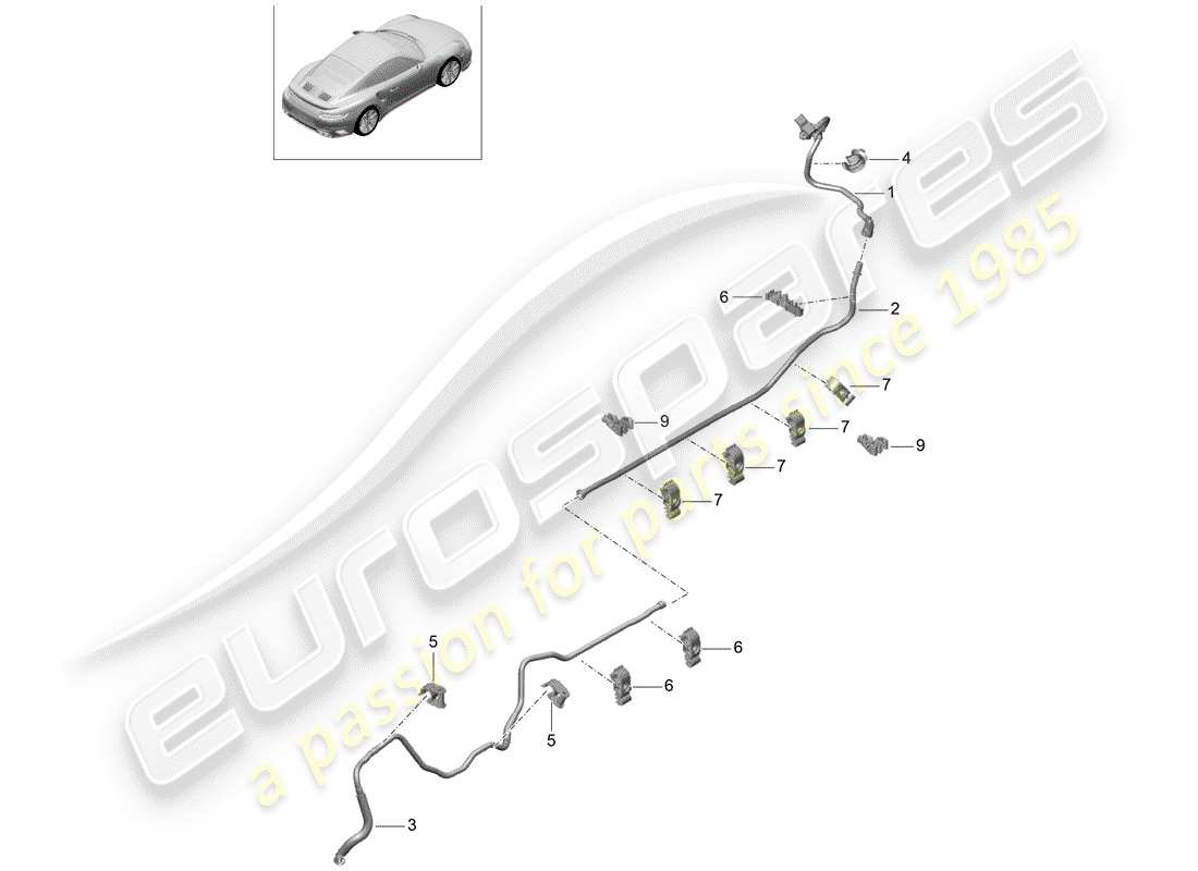 porsche 2020 (991-2 turbo) diagrama de piezas de la línea de vacío