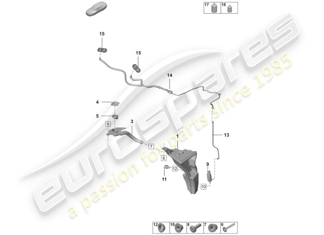 porsche 2020 (992-1) windshield washer unit diagrama de piezas