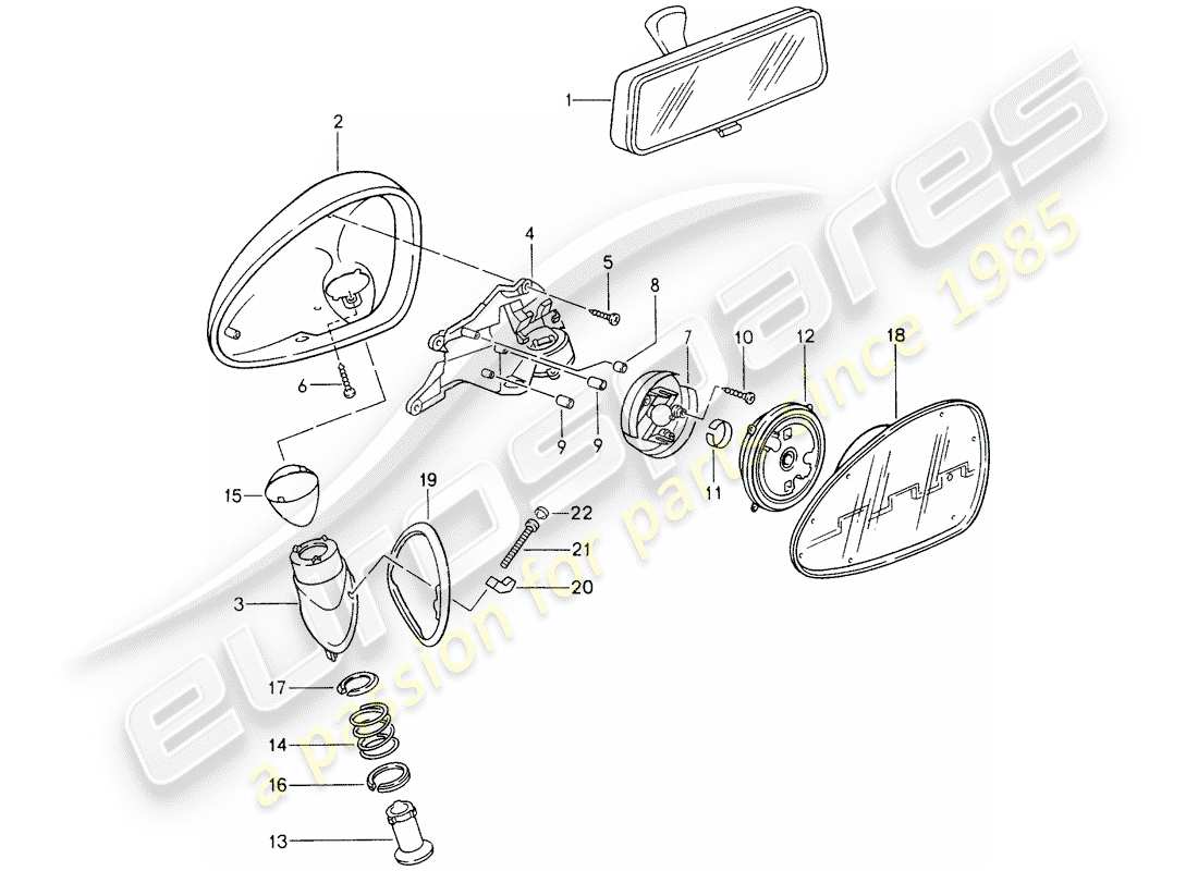 porsche 1994 (993) espejo retrovisor interior - espejo retrovisor diagrama de piezas