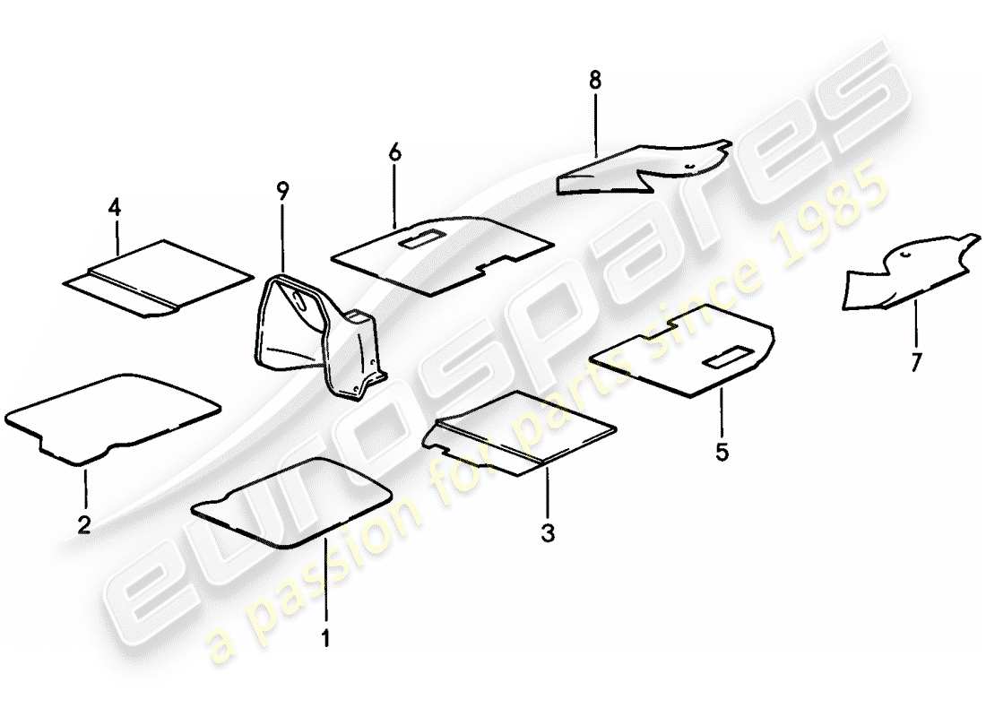 porsche 1977 (924) absorbente de sonido diagrama de piezas
