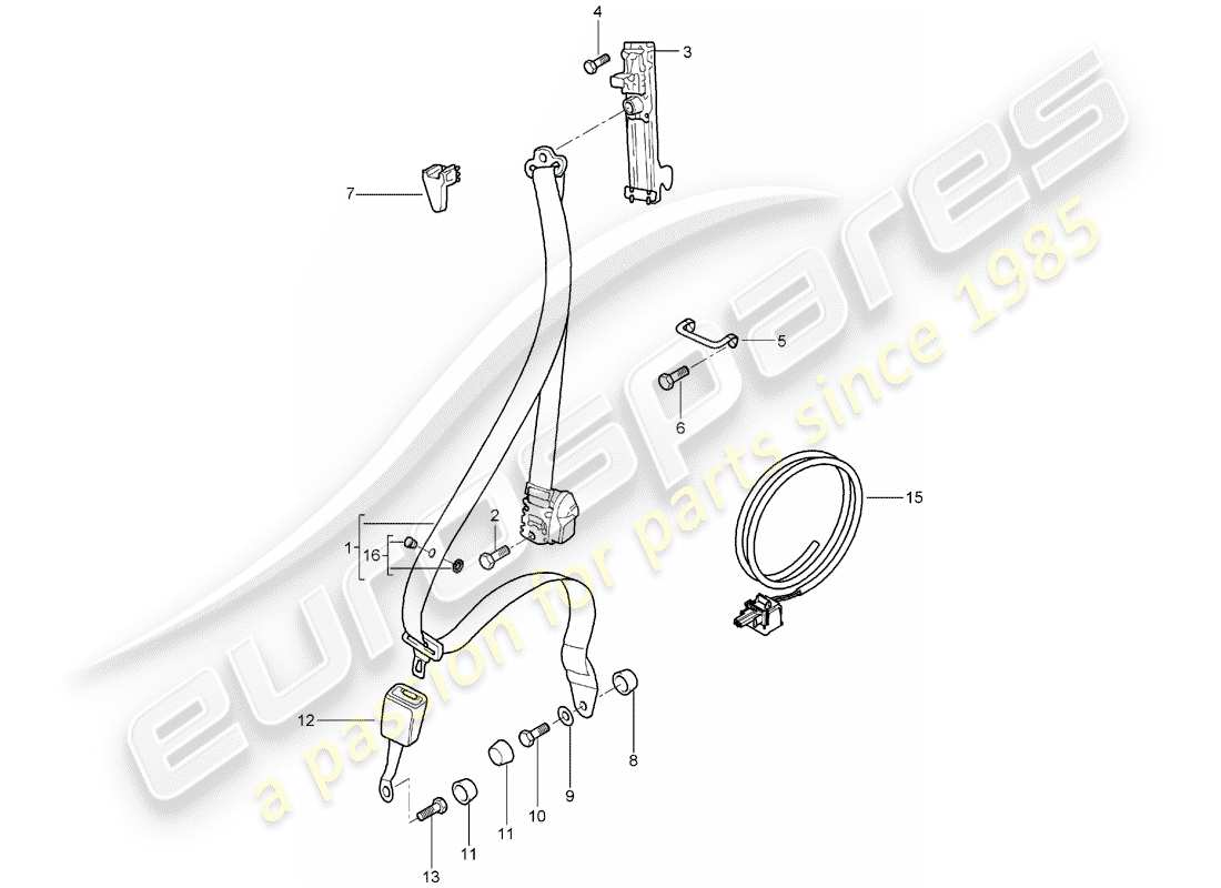 porsche 1999 (996) cinturón de seguridad de tres puntos diagrama de piezas