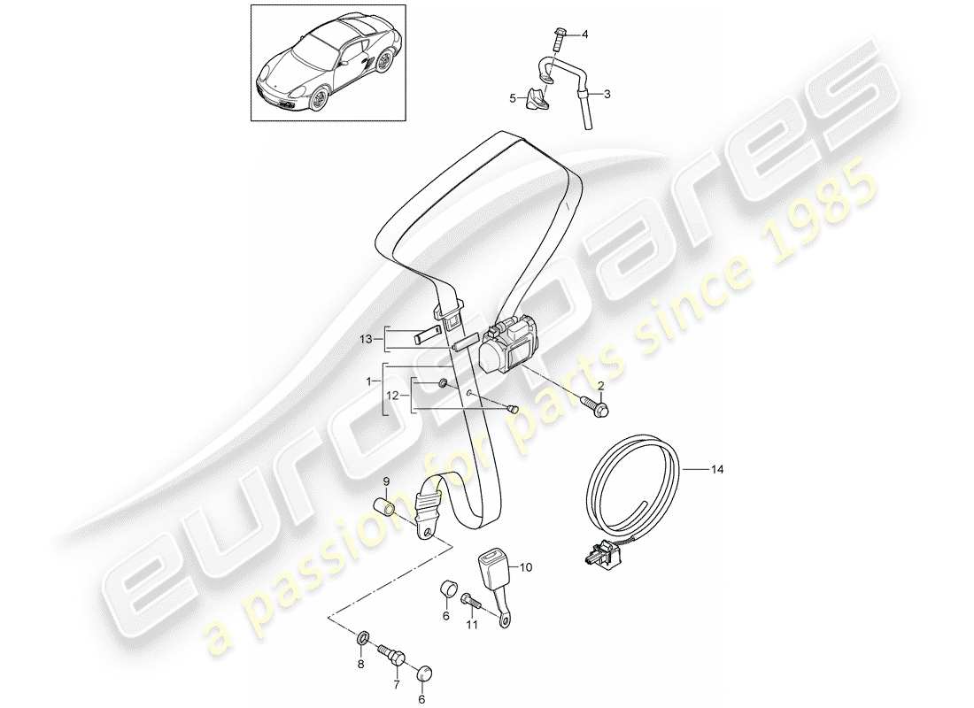 porsche 2006 (987 cayman) cinturón de seguridad diagrama de piezas