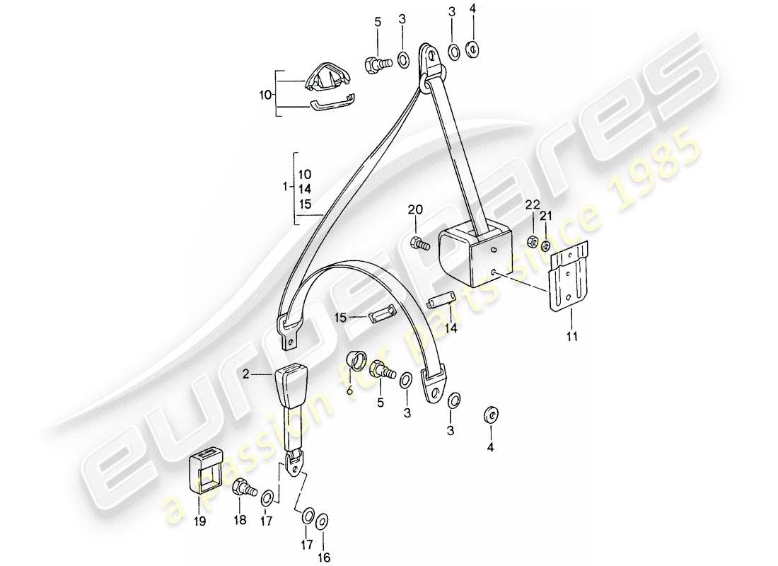 porsche 1987 (959) cinturón de seguridad diagrama de piezas