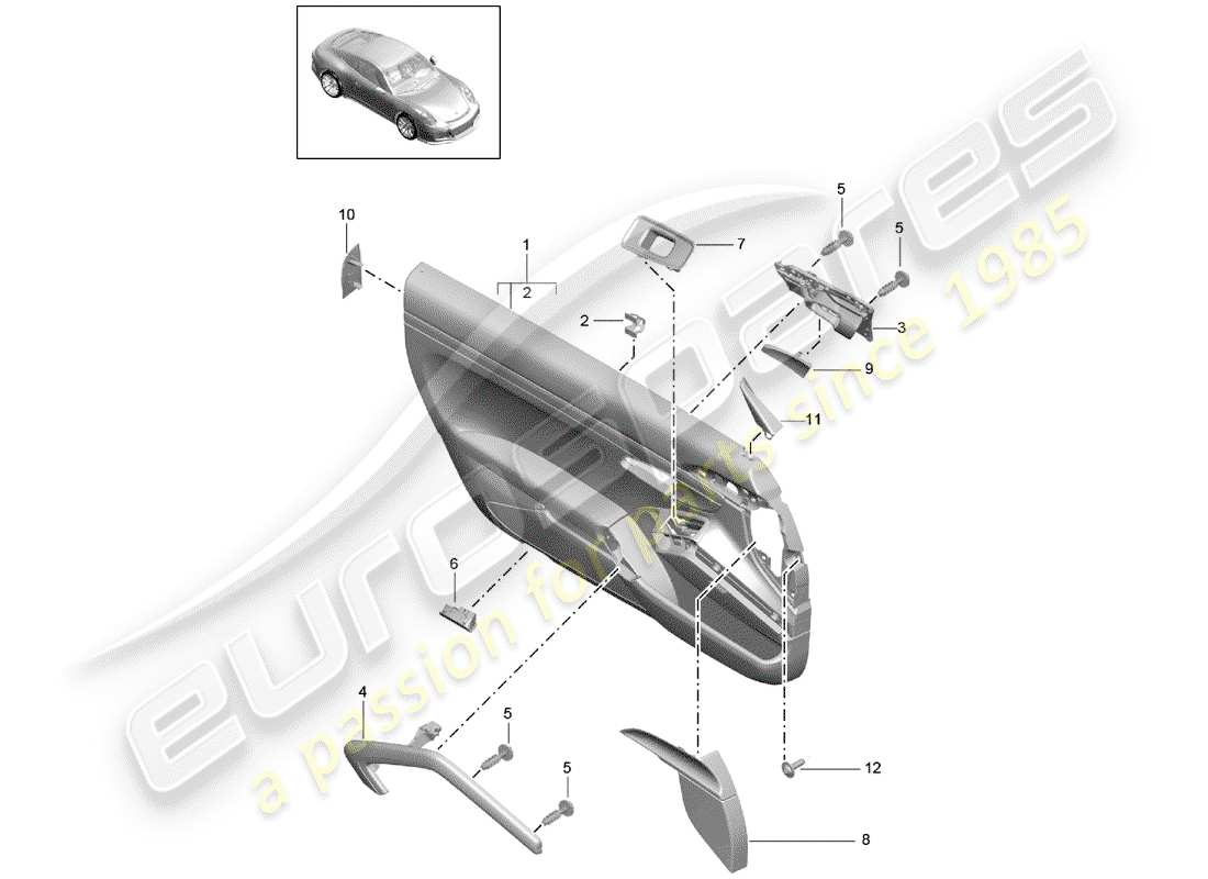 porsche 2017 (991-2 r/gt3/rs) diagrama de piezas del panel de puerta