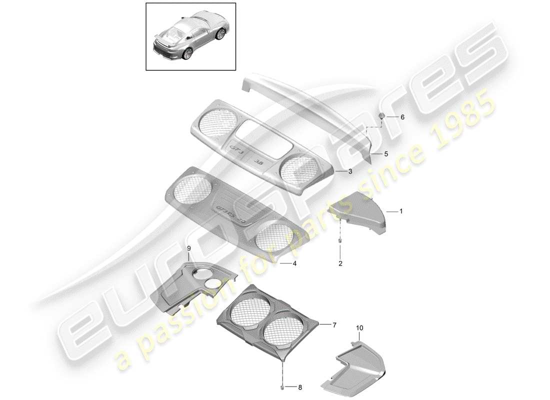 porsche 2017 (991-2 r/gt3/rs) recubrimiento diagrama de piezas