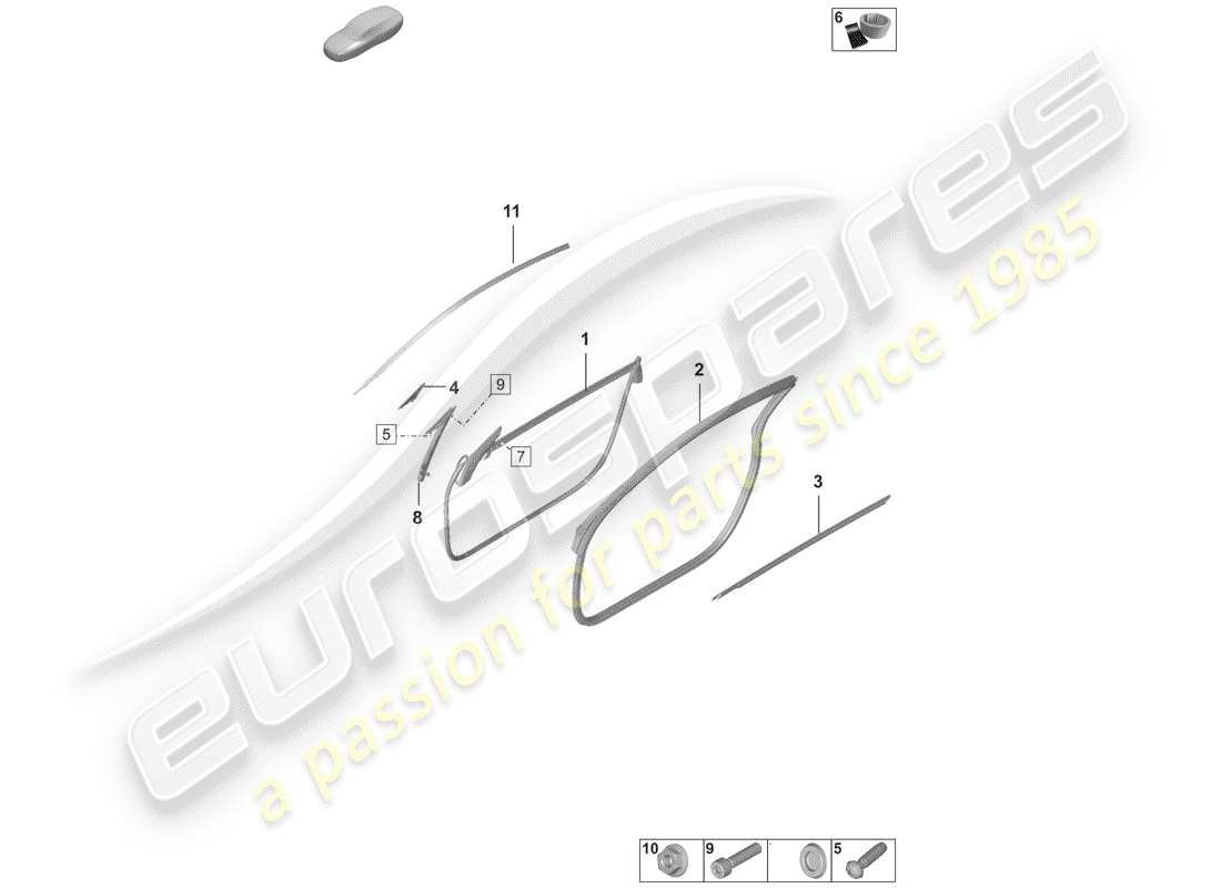 porsche 2019 (992-1) junta de la puerta diagrama de piezas