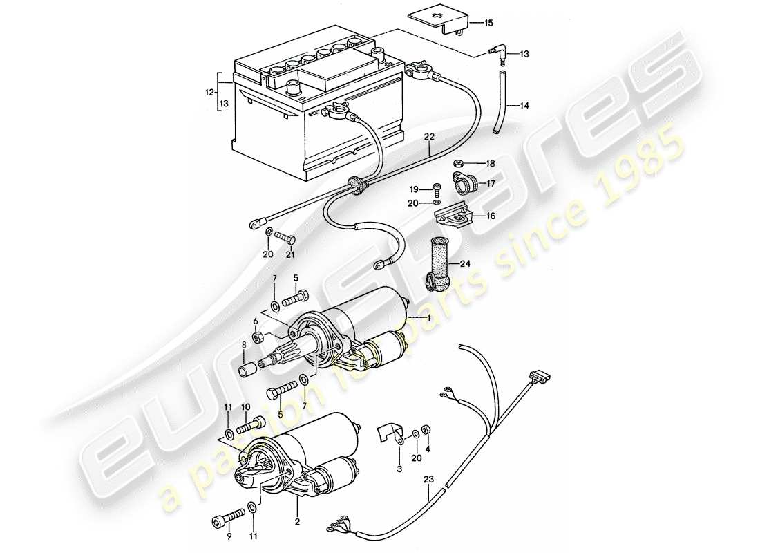 porsche 1993 (968) arranque - batería - mazo de cables diagrama de piezas