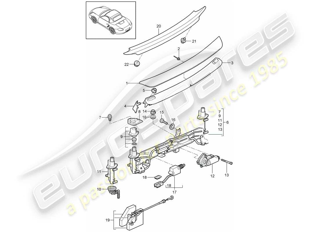 porsche 2009 (987 boxster) diagrama de piezas del spoiler trasero