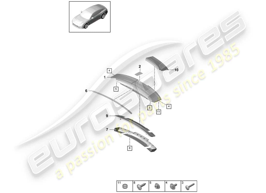 porsche 2017 (panamera 971-1) diagrama de piezas del spoiler trasero