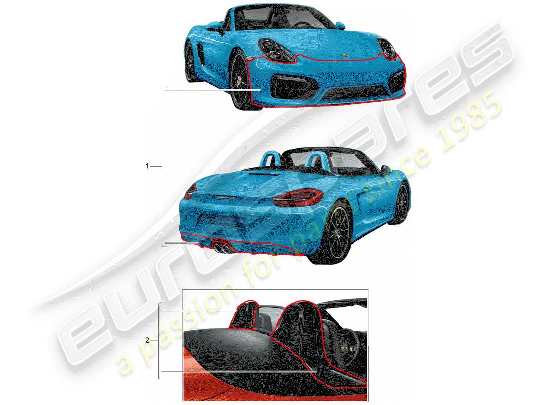 porsche 2017 (tequipment 98x/99x) paquete de diseño deportivo diagrama de piezas