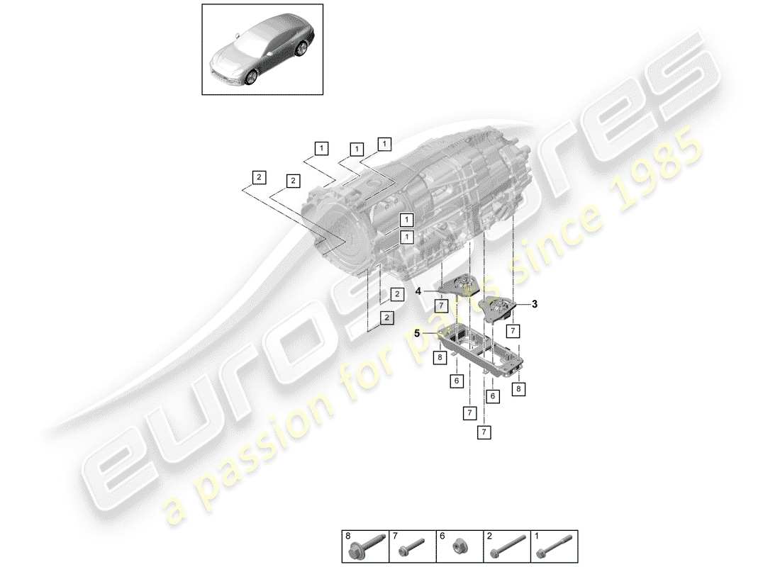 porsche 2020 (panamera 971-1) piezas de montaje para motor y diagrama de piezas