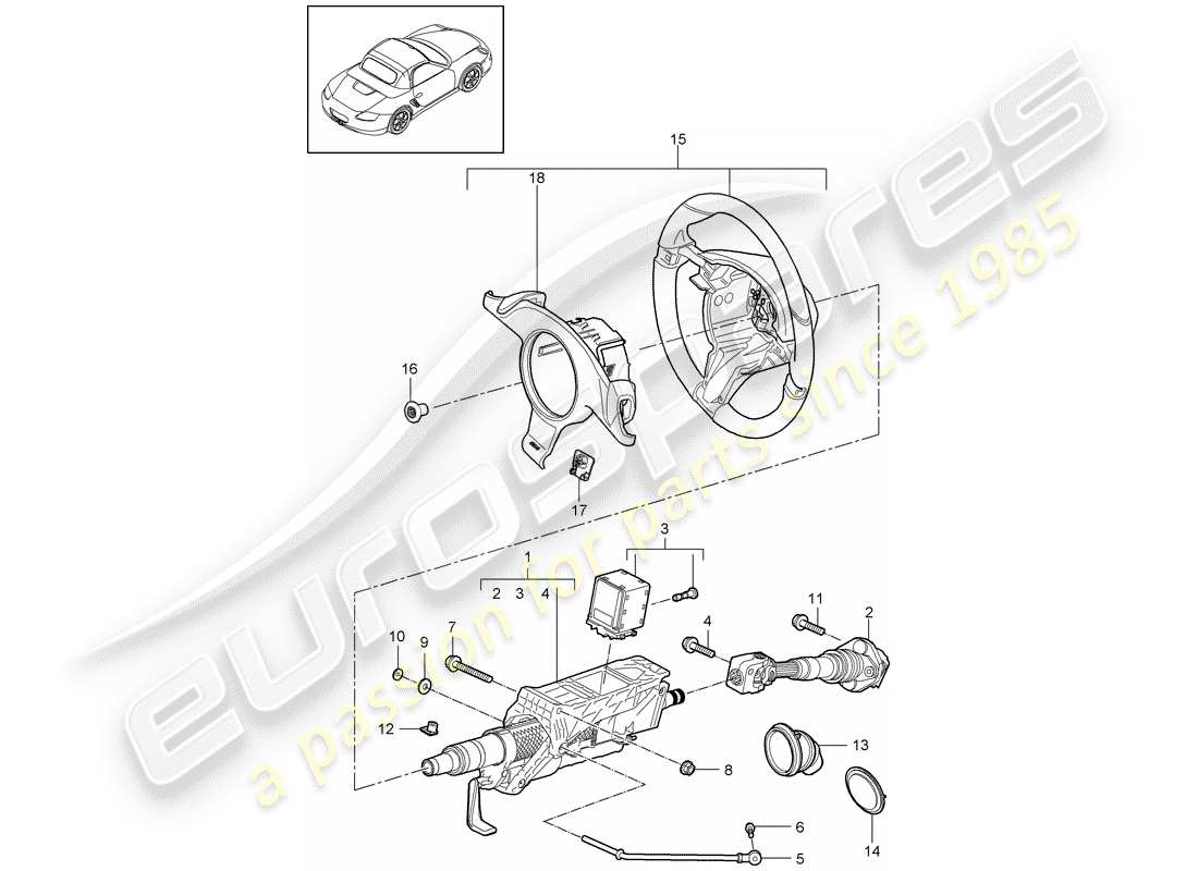 porsche 2012 (987 boxster) diagrama de piezas del tubo protector de dirección
