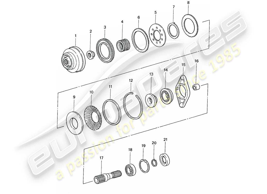 porsche 1987 (959) embrague intereje - eje delantero diagrama de piezas