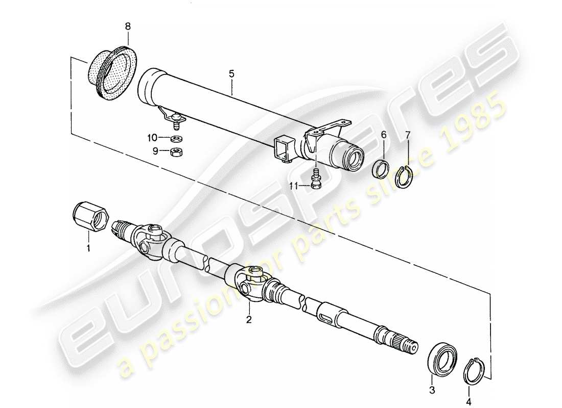 porsche 1987 (959) eje de dirección intermedio - tubo protector de dirección diagrama de piezas