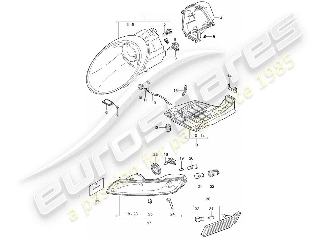 porsche 2005 (997-1) diagrama de piezas del faro