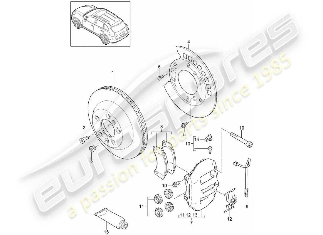 porsche 2017 (cayenne e2 92a) frenos de disco diagrama de piezas