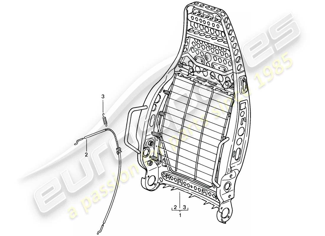 porsche 1984 (911) asiento deportivo - estructura del respaldo diagrama de piezas