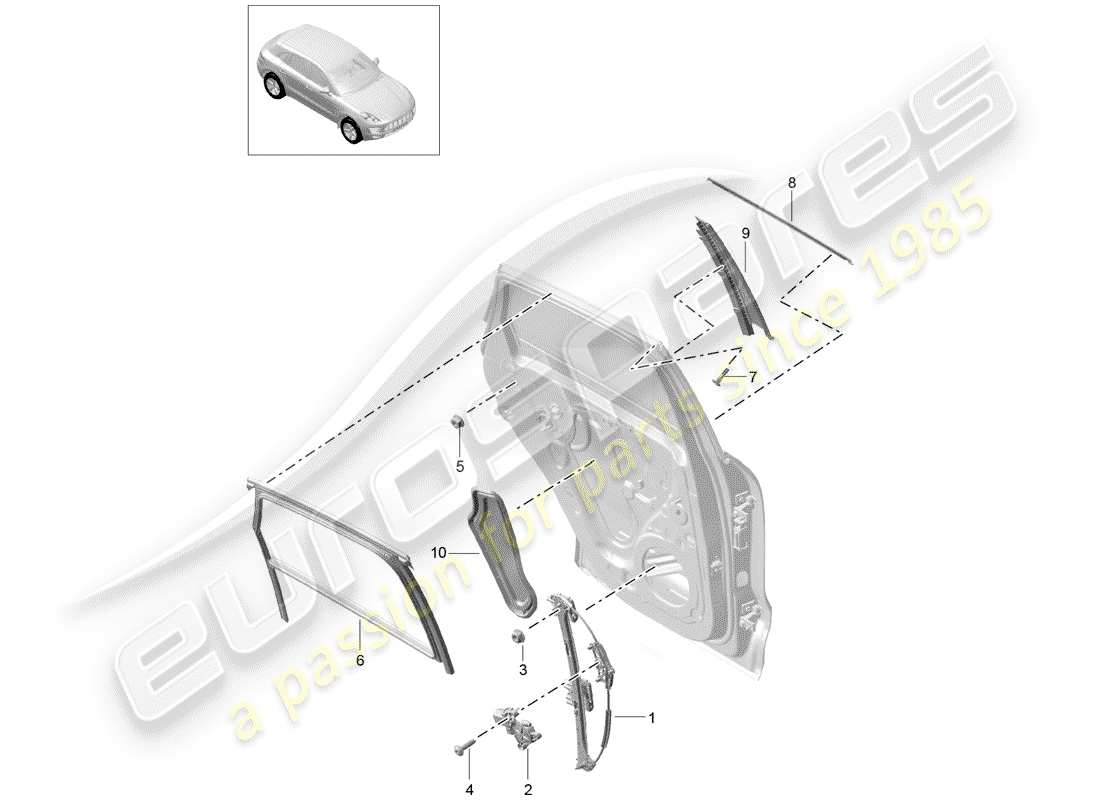 porsche 2015 (macan) regulador de ventana diagrama de piezas