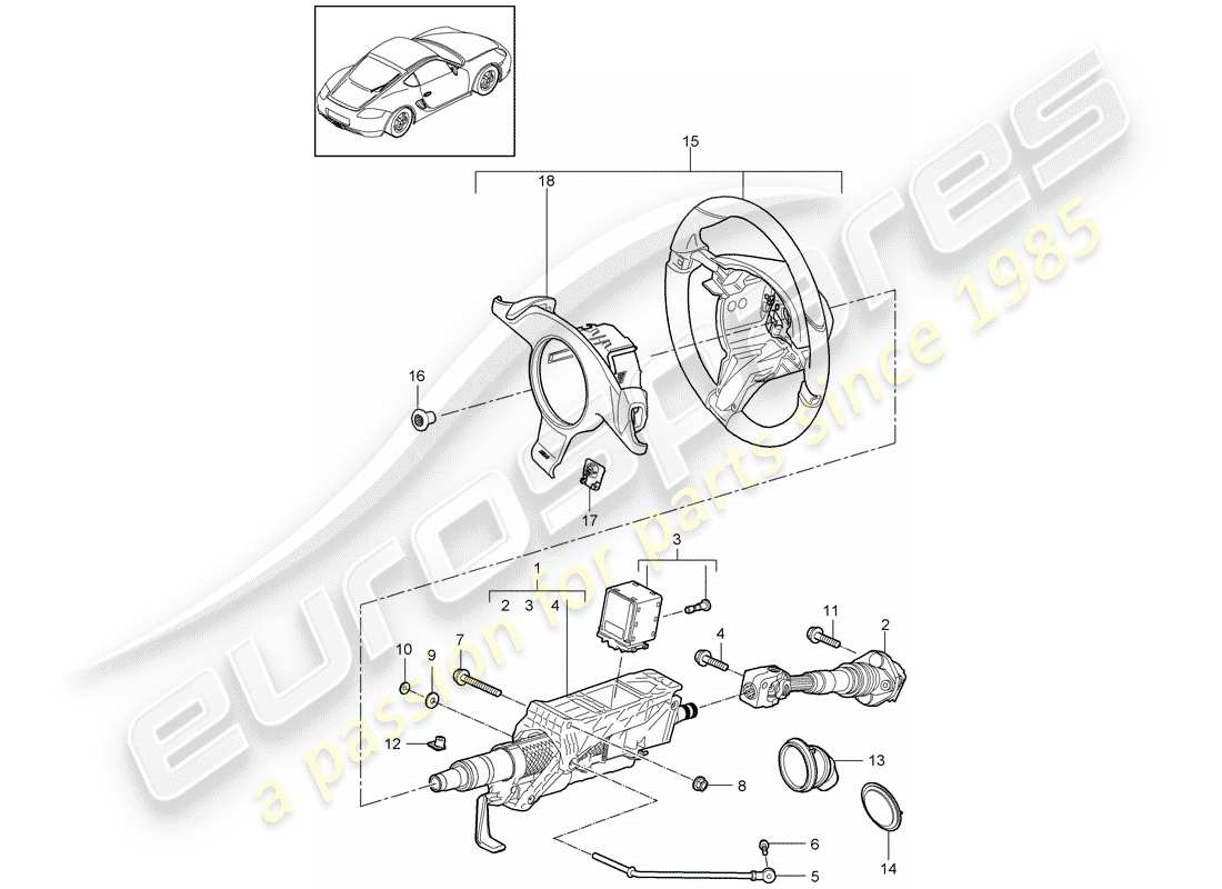 porsche 2011 (987 cayman) diagrama de piezas del tubo protector de dirección