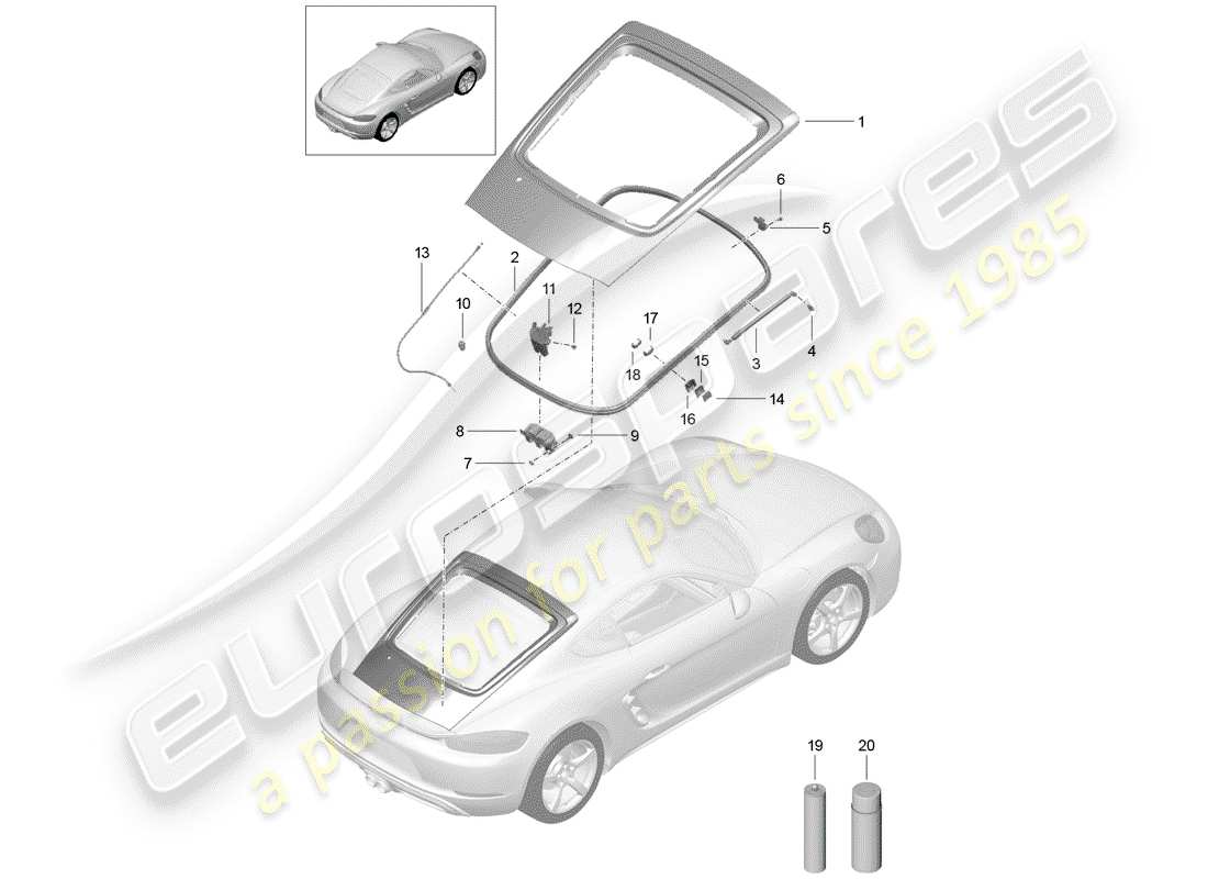 porsche 2017 (718 cayman) diagrama de piezas de la cubierta