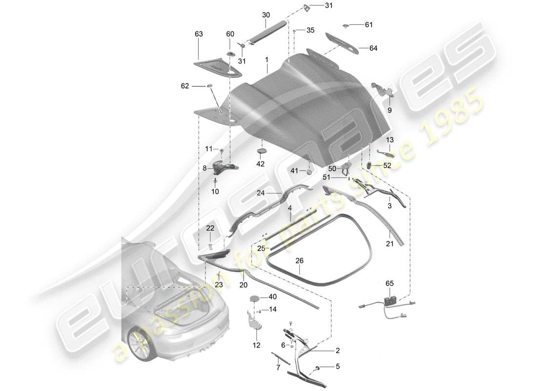porsche 2016 (981 boxster spyder) diagrama de piezas de la cubierta