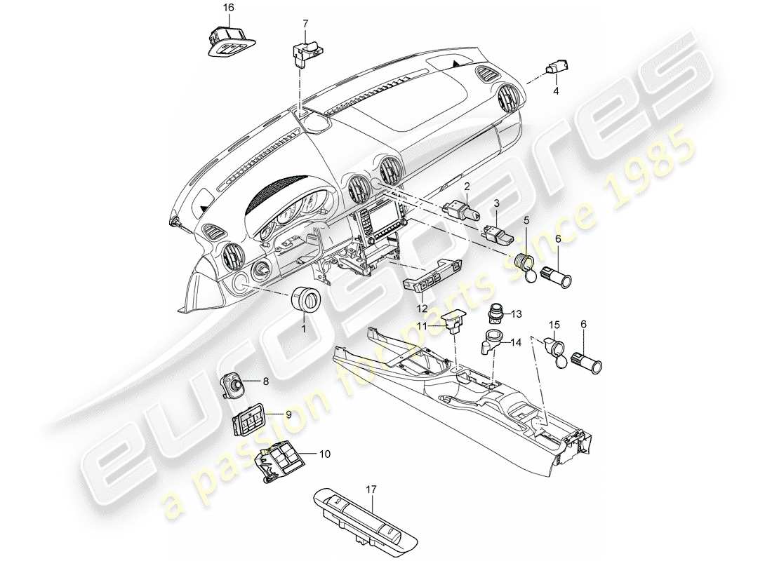 porsche 2007 (987 cayman) diagrama de piezas del interruptor