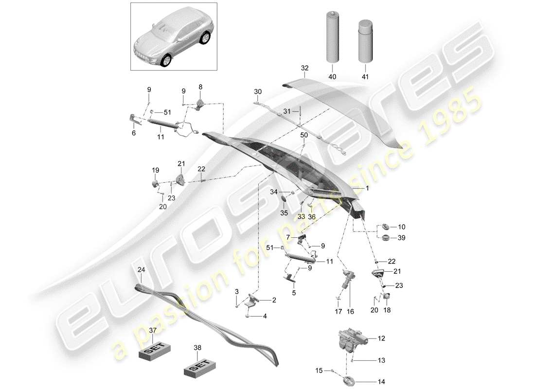 porsche 2017 (macan) diagrama de piezas de la tapa del maletero trasero