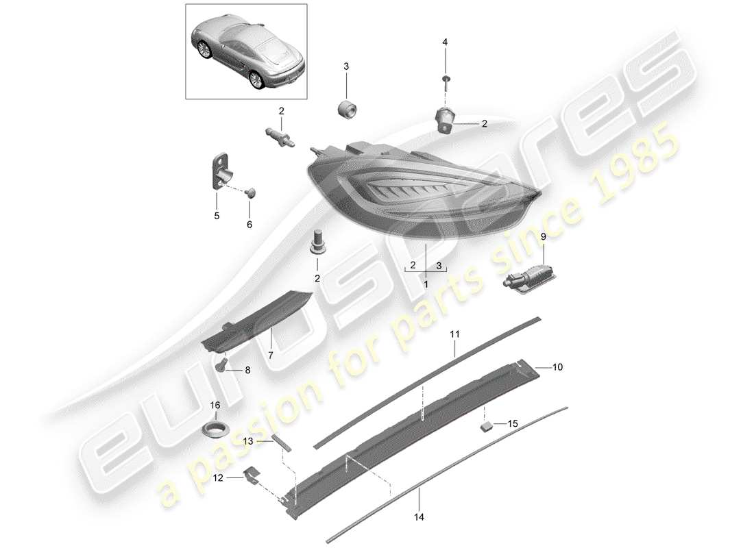 porsche 2016 (981 cayman) diagrama de piezas de la luz trasera