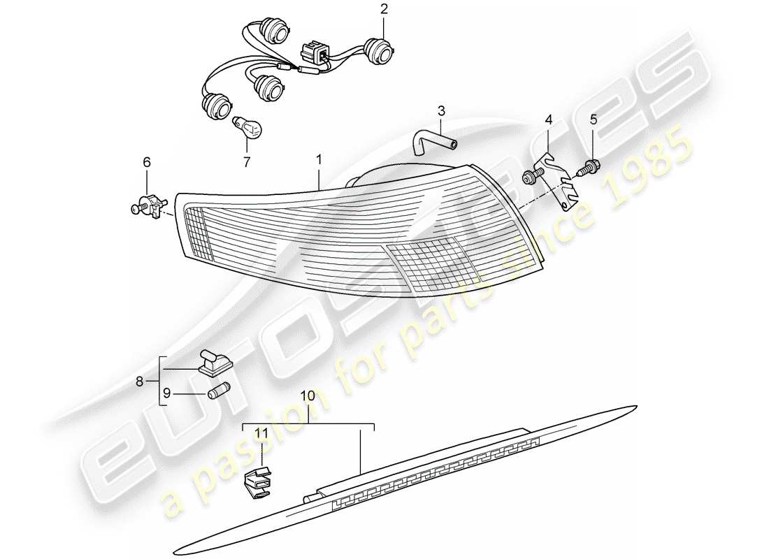 porsche 2007 (997-1 gt3) diagrama de piezas de la luz trasera
