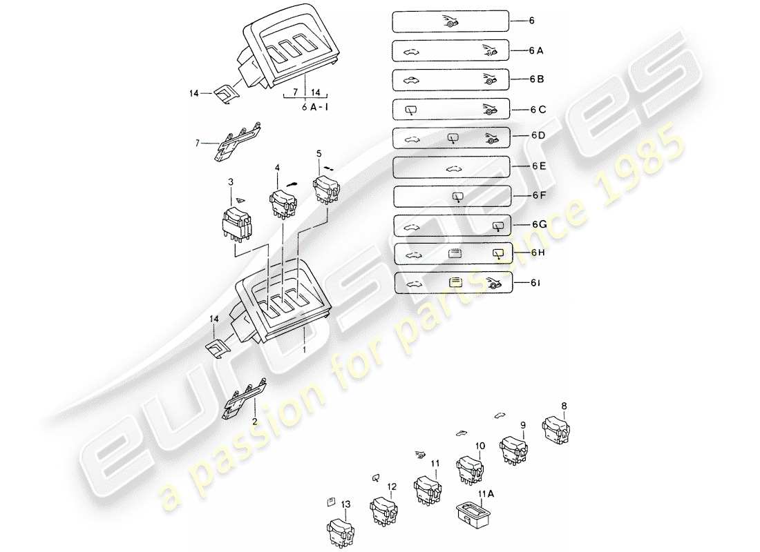 porsche 1998 (993) acabado - interruptor - consola central diagrama de piezas