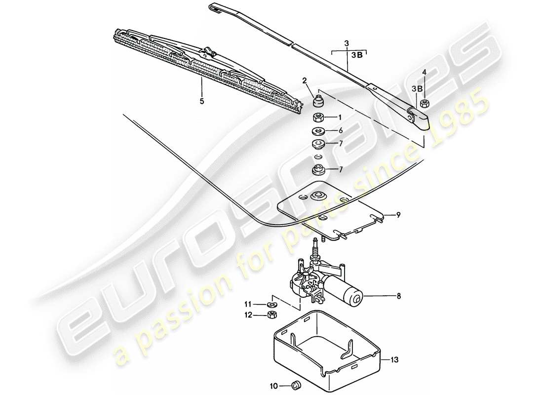 porsche 1987 (924s) limpiaparabrisas trasero diagrama de piezas