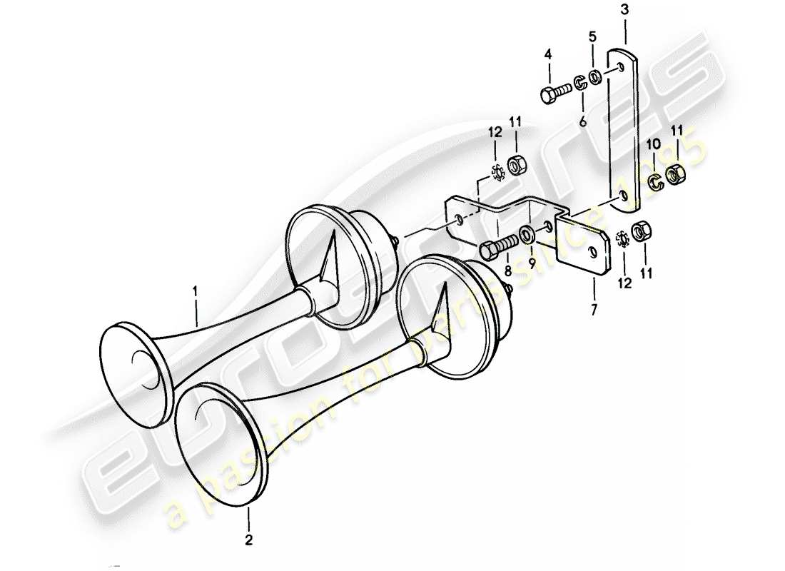 porsche 1986 (928) cuerno de fanfarria diagrama de piezas