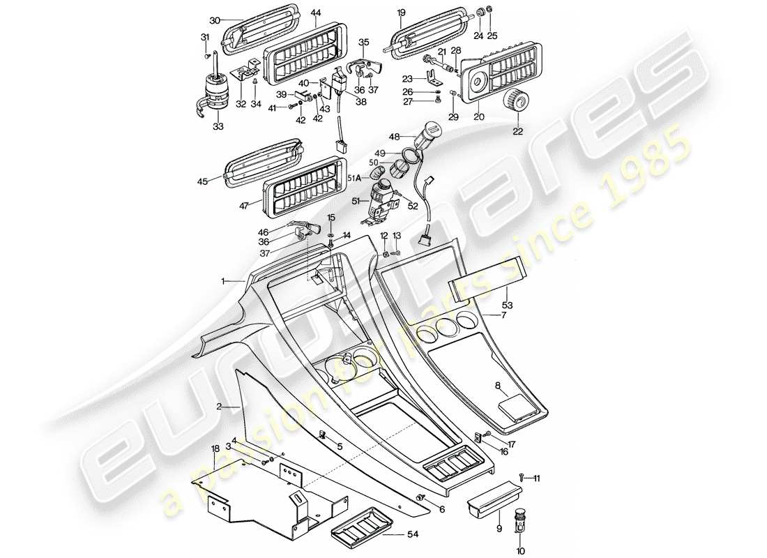 porsche 1981 (928) center console diagrama de piezas
